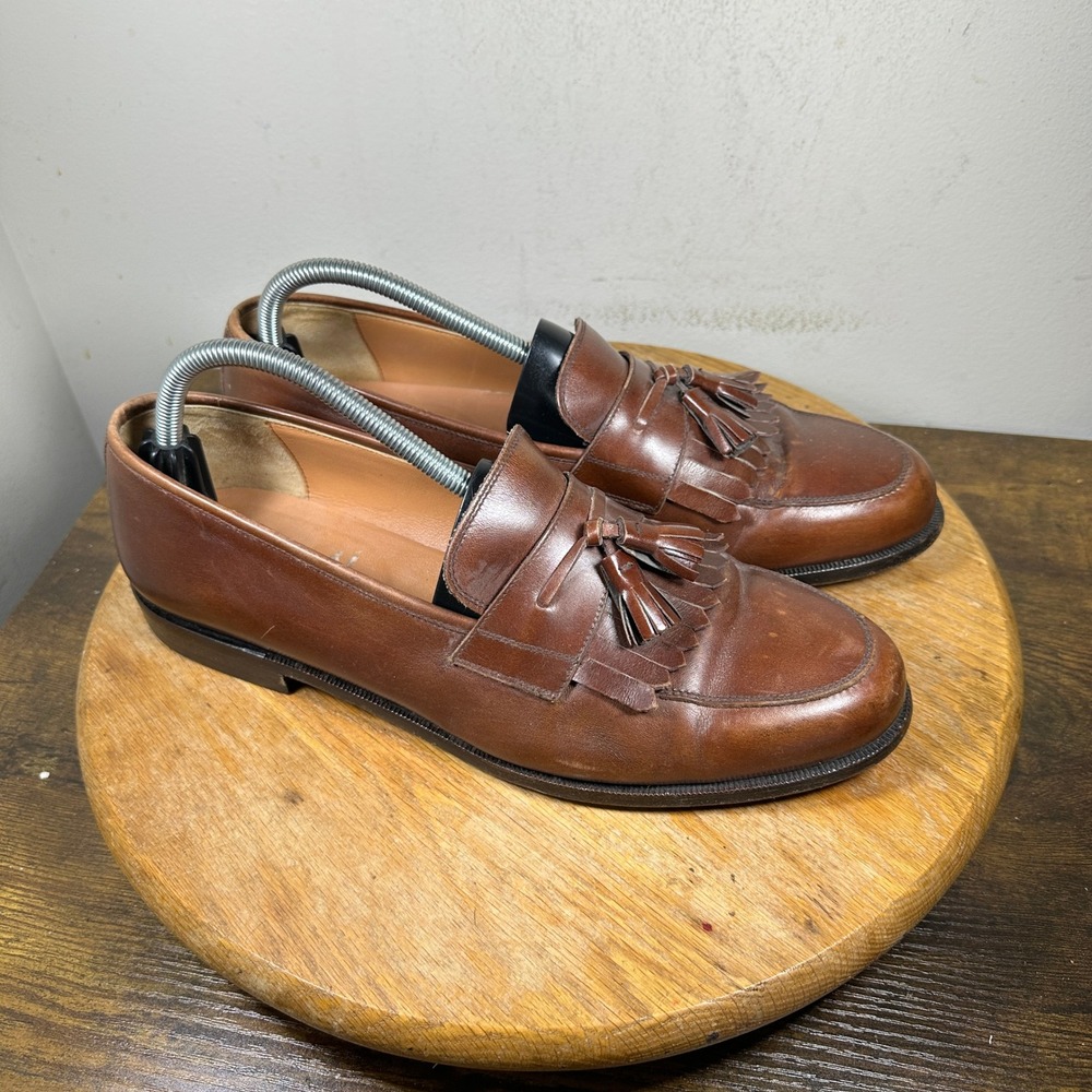 Salvatore Ferragamo Studio Mens 10.5 D Brown Leather Tassel Kiltie Loafers Italy